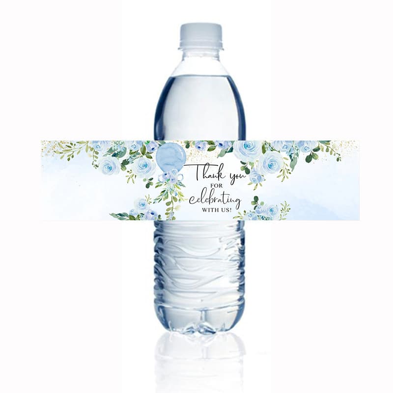 Pink Wedding Thank You Floral Sticker for Water Bottle, Rectangular Gift Seal Sticker for Happy Marriage