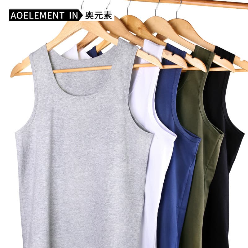 Men's Cotton Summer Tank Top Solid Color Sport Sweatshirt Slim Fit Base Shirt Fitness Sleeveless Vest Casual Round Neck