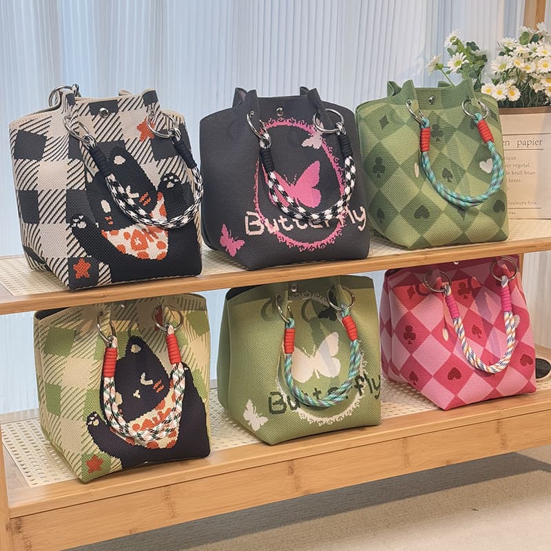 Market Universal Knitted Buckle Bag Portable Work Outing Large Capacity Handbag Commuting Small Square Bag Storage Bag