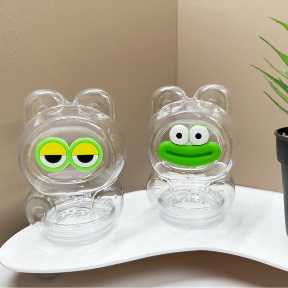 300ml Cute Frog-Shaped Slime Bottle Crystal Clay Jar Nail Art DIY Ornaments Alien-Shaped Empty Bottle with Expressions