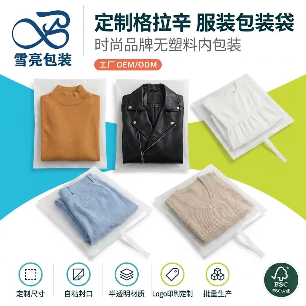 Plastic-free glassine paper clothing packaging bag FSC environmentally friendly clothing retail packaging bra packaging bag high-end