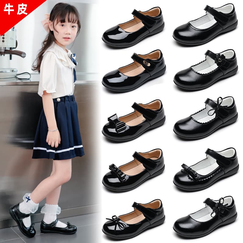 Girls' black leather shoes, princess shoes, children's shoes, medium and large children's student performance shoes, casual soft-soled spring and autumn loafers