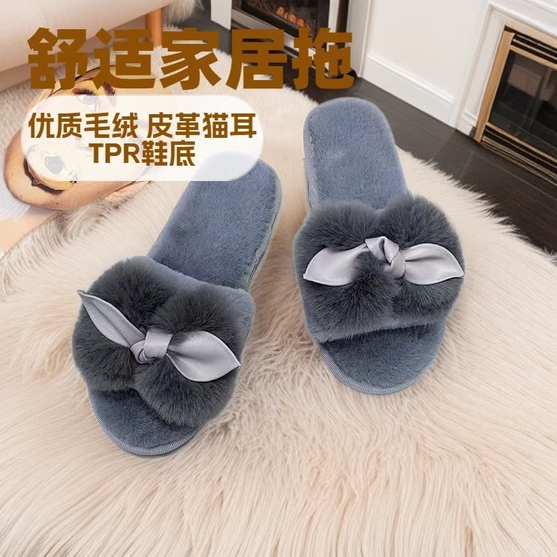 Factory Wholesale New Home Slippers Cross-Border Trade Fuzzy Slippers Thick Low Autumn Winter Indoor Slippers Plush Cotton Slippers