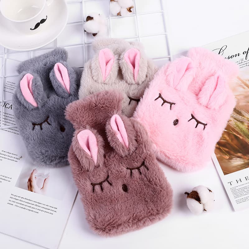 Cross-border Labeling Drop Shipping Cartoon Plush Cute Squinting Rabbit Fur Cover Hand Warmer Removable Washable Installable Fillable Hot Water Bag