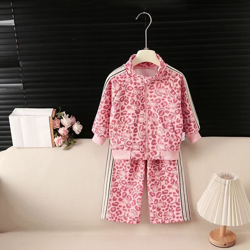 New Spring/Fall Fashionable Korean-Style Leopard Print Casual Sportswear Set for Boys and Girls