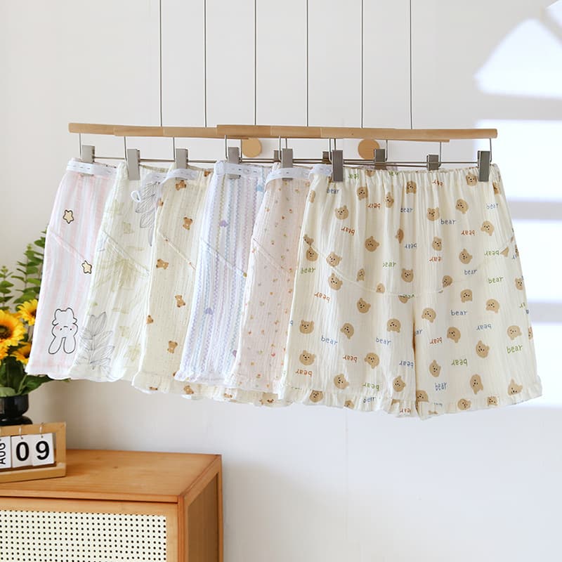 Summer pure cotton maternity pajamas thin gauze prenatal and postpartum belly support shorts adjustable five-quarter pants confinement large size
