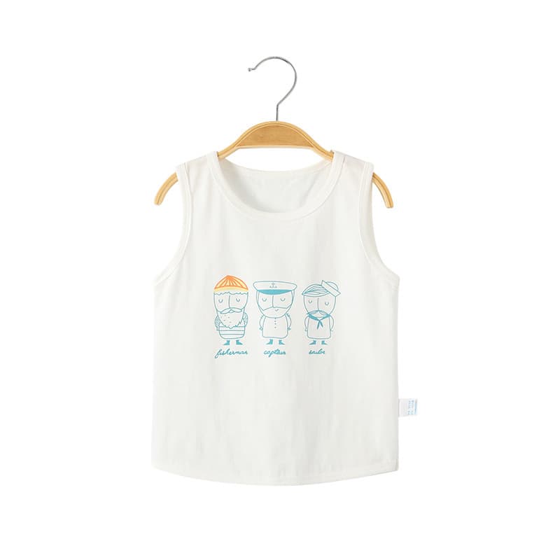 Children's Summer Thin Cotton Vest Tank Top, Solid Color, Cartoon Print, Boys and Girls Baby Summer Top