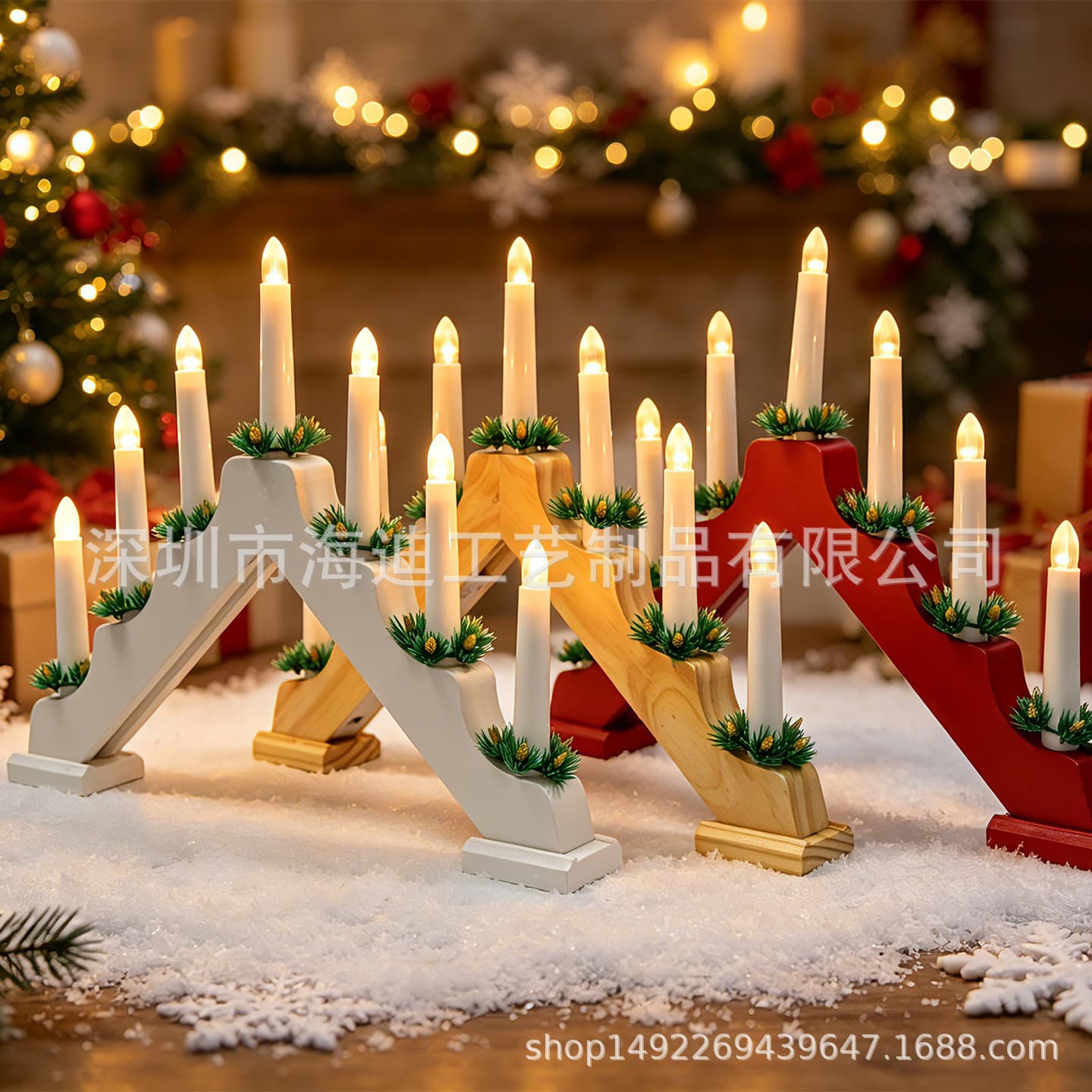Christmas decoration wooden luminous candlestick shape ornaments home window fireplace table decoration restaurant atmosphere decoration