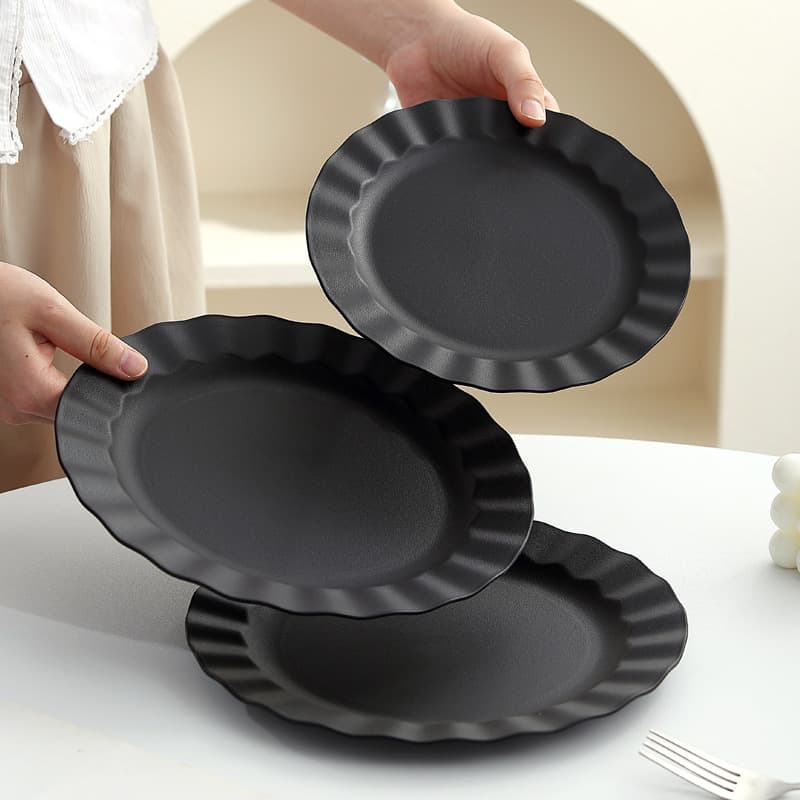 Black Plastic Dinnerware Round Plate Flat Plate Anti-Fall Dish Plate Dinner Plate Western Food Plate Commercial Round Plate Wholesale