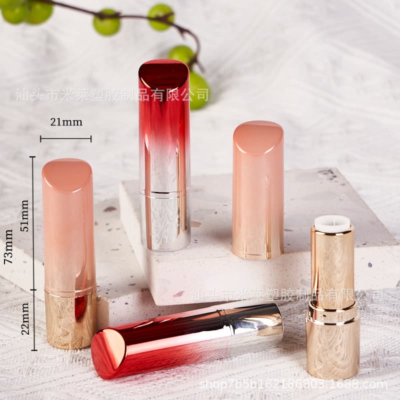 In stock lipstick tube empty shell pink gradient color round snap-on lipstick tube makeup packaging material empty lipstick tube