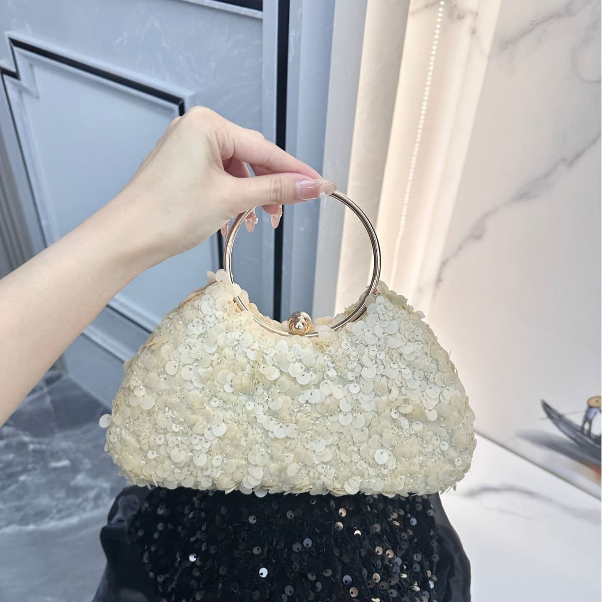 Cross-Border Popular Banquet Bag, Evening Bag, Sequined Party Banquet Handbag, Bride's Wedding Dress Evening Dress Clutch Bag for Women