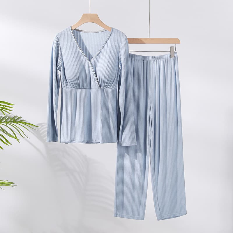 Spring/Autumn Maternity & Nursing Sleepwear Set, Breathable and Comfortable, Thin Postpartum Feeding Pajamas with Stretch