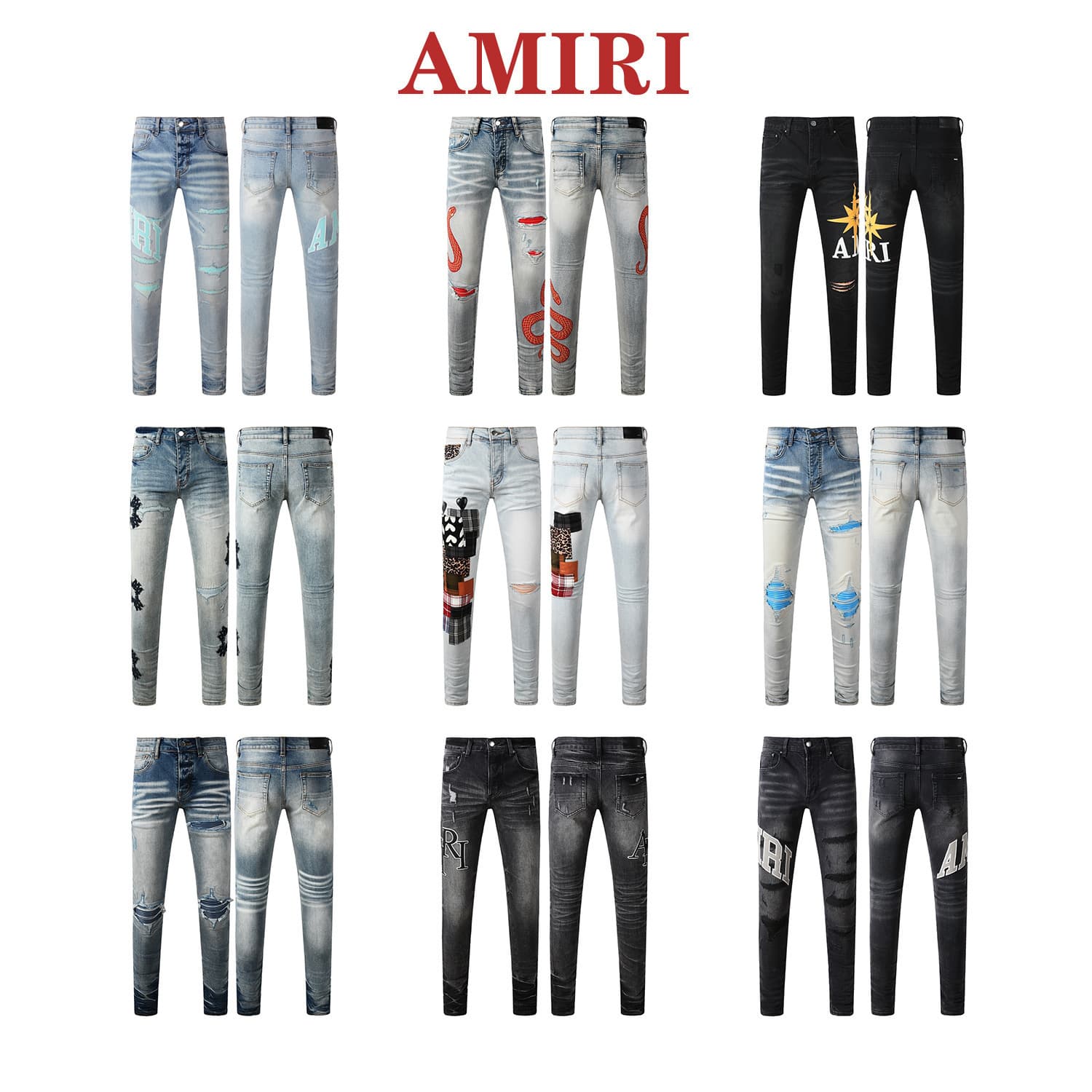 European and American Trendy Brand Hiphop Amir Amirli Fashion Slim-Fit Skinny Ripped Distressed Jeans