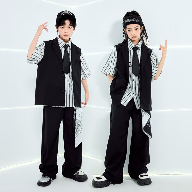 Street Dance Kids' Trendy Performance Wear: Boys' Vest Suit Hip-Hop Children's Clothing, Kids' Hip-Hop Jazz Dancer Summer