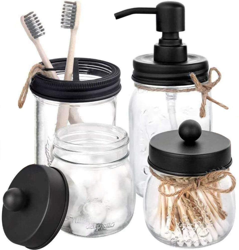 European Style Glass Bathroom 4-Piece Press Soap Dispenser, Toothbrush Cup, Storage Box, Hand Sanitizer Bottle for Amazon
