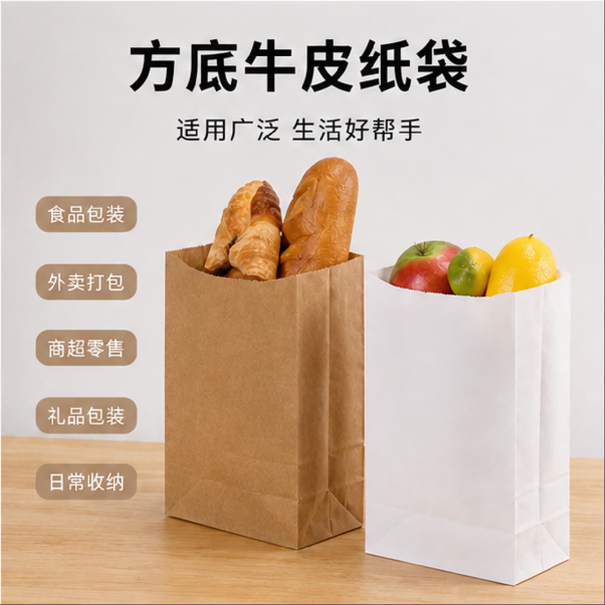 Kraft paper food packaging bags for baking snacks, sandwiches, hamburgers, coffee takeout hand-held bags, oil-proof and logo printable