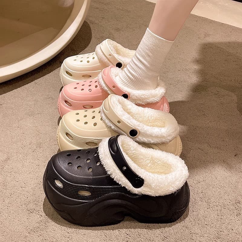 New EVAFleece-Lined Cotton Women's Shoes With Thick Soles Fashionable Non-Slip Casual Winter Warm Outdoor Wear Round Toe