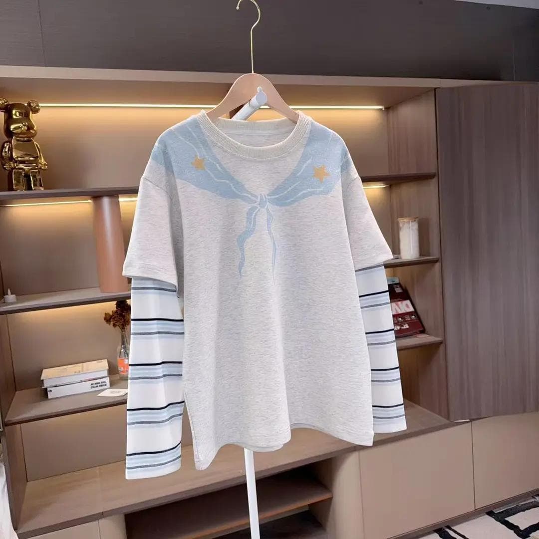 Girls' Spring T-Shirt 2026 New Style, Korean Version Sweatshirt for Girls, Spring and Autumn, Faux Two-Piece Base Shirt for Older Children