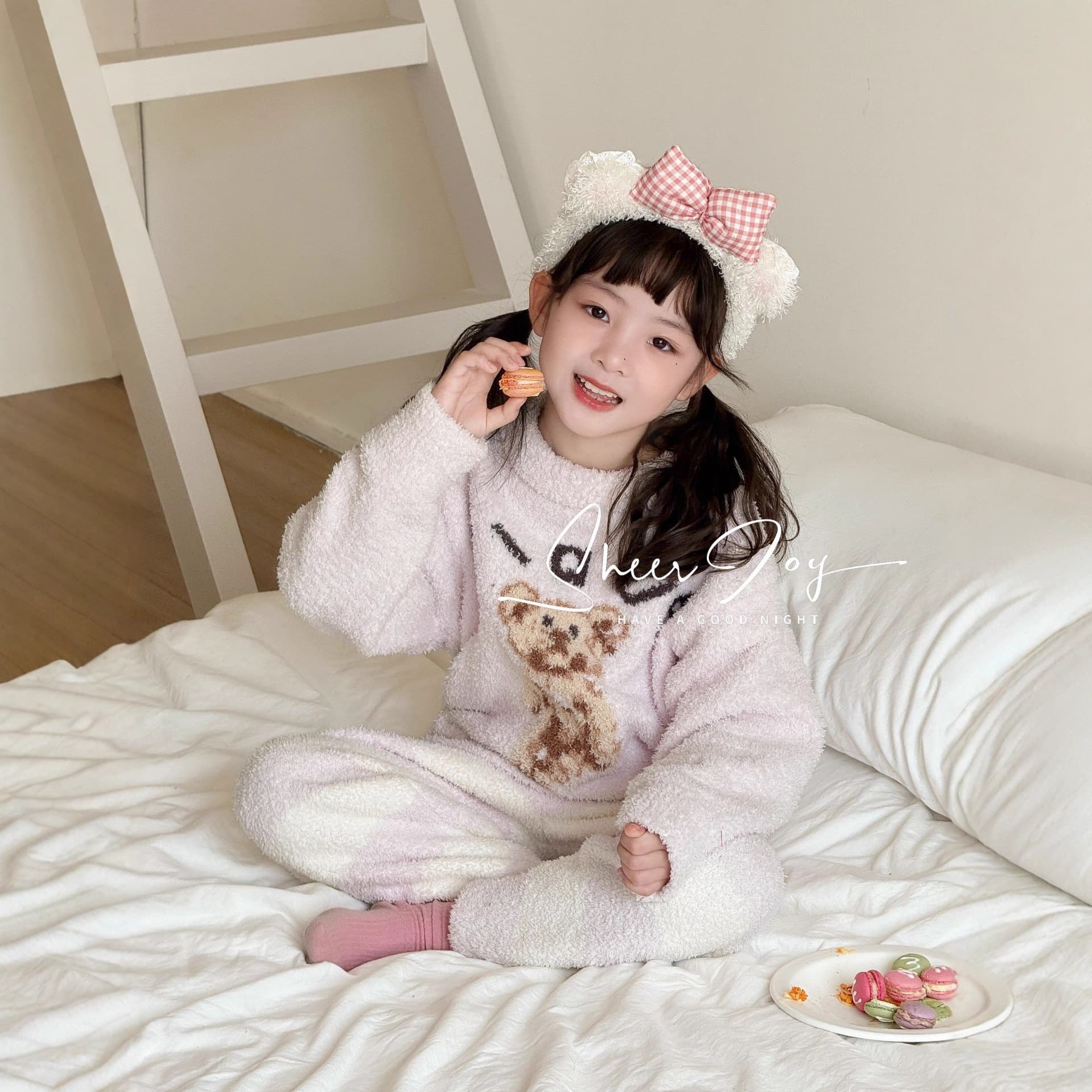 Autumn and winter soft series pajamas half-velvet autumn and winter home clothes children's suit GP pink bear
