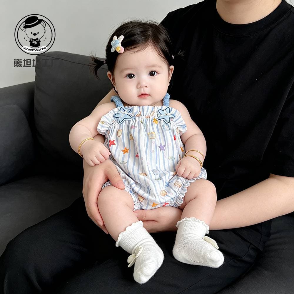 Little month old dopamine wear summer suspender bodysuit sweet and fashionable fart clothing for baby girl summer harem