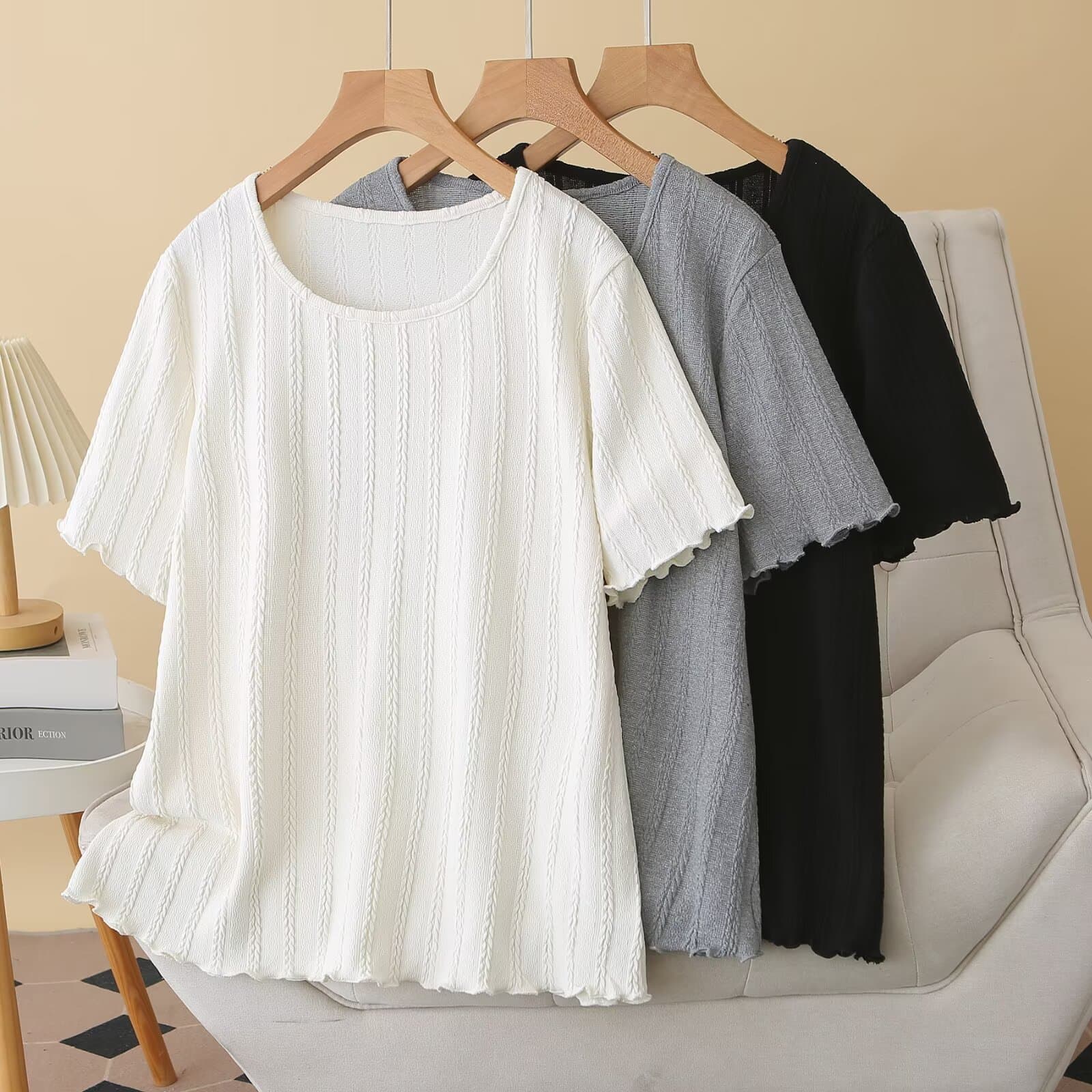2026 Summer Plus Size Jacquard T-Shirt Short Sleeve Women's Simple Versatile Slimming Casual Shirt for Plus Size Women 6959