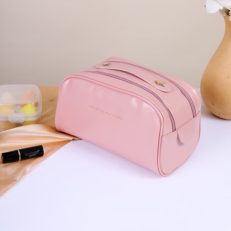 Cross-border Portable Cosmetic Bag with Large Capacity Compartments, Lazy PU Premium Travel Toiletry Bag, Waterproof