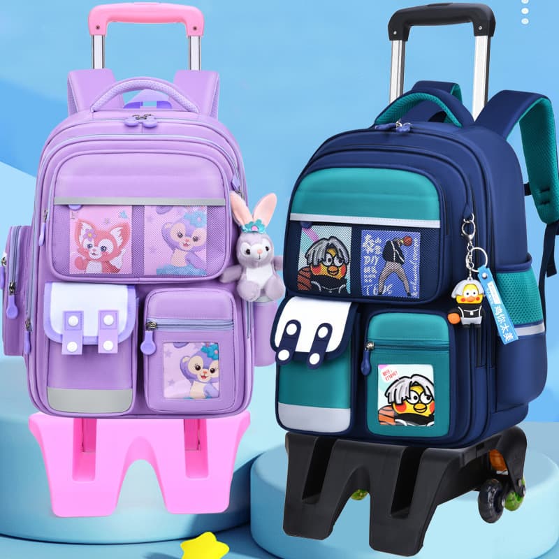 Hot-Selling Pulling Rod Backpack for Elementary Students, Lightweight Rolling Children's Backpack, Large Capacity Stair-Climbing Boy's Backpack