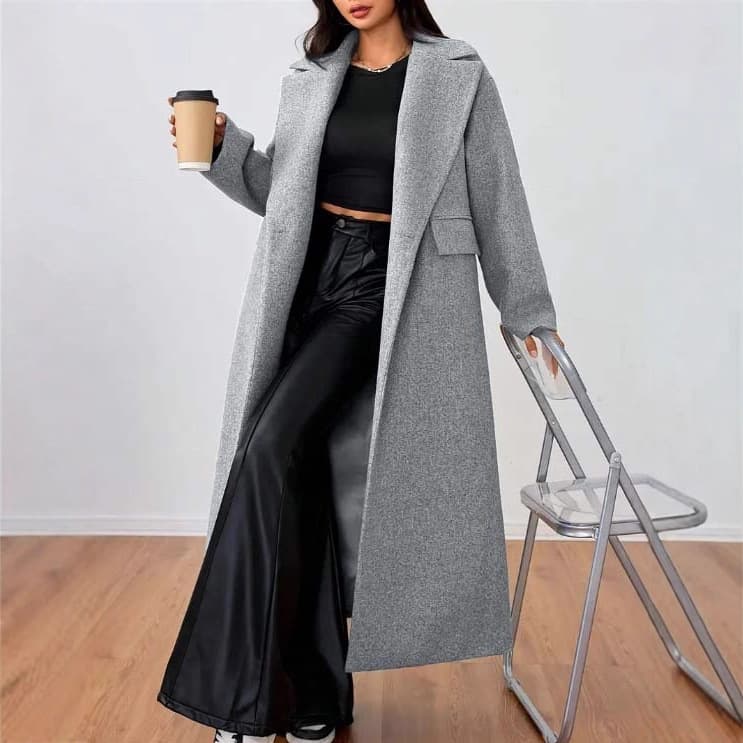 European and American Women's Winter New Wool Coat Fashion Elegant Long Sleeve Turn-Down Collar Long Loose Women's Jacket