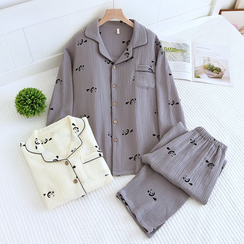 Factory wholesale high-quality couple pajamas, pure cotton, autumn new women's long-sleeve cardigan, men's pure cotton crepe homewear