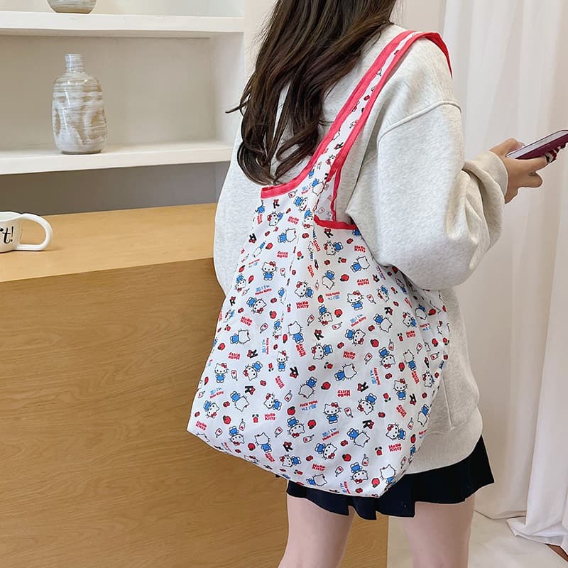 Foldable Shoulder Shopping Bag 23 Shopping Storage Bag Tote Red Full Print Butterfly Knot