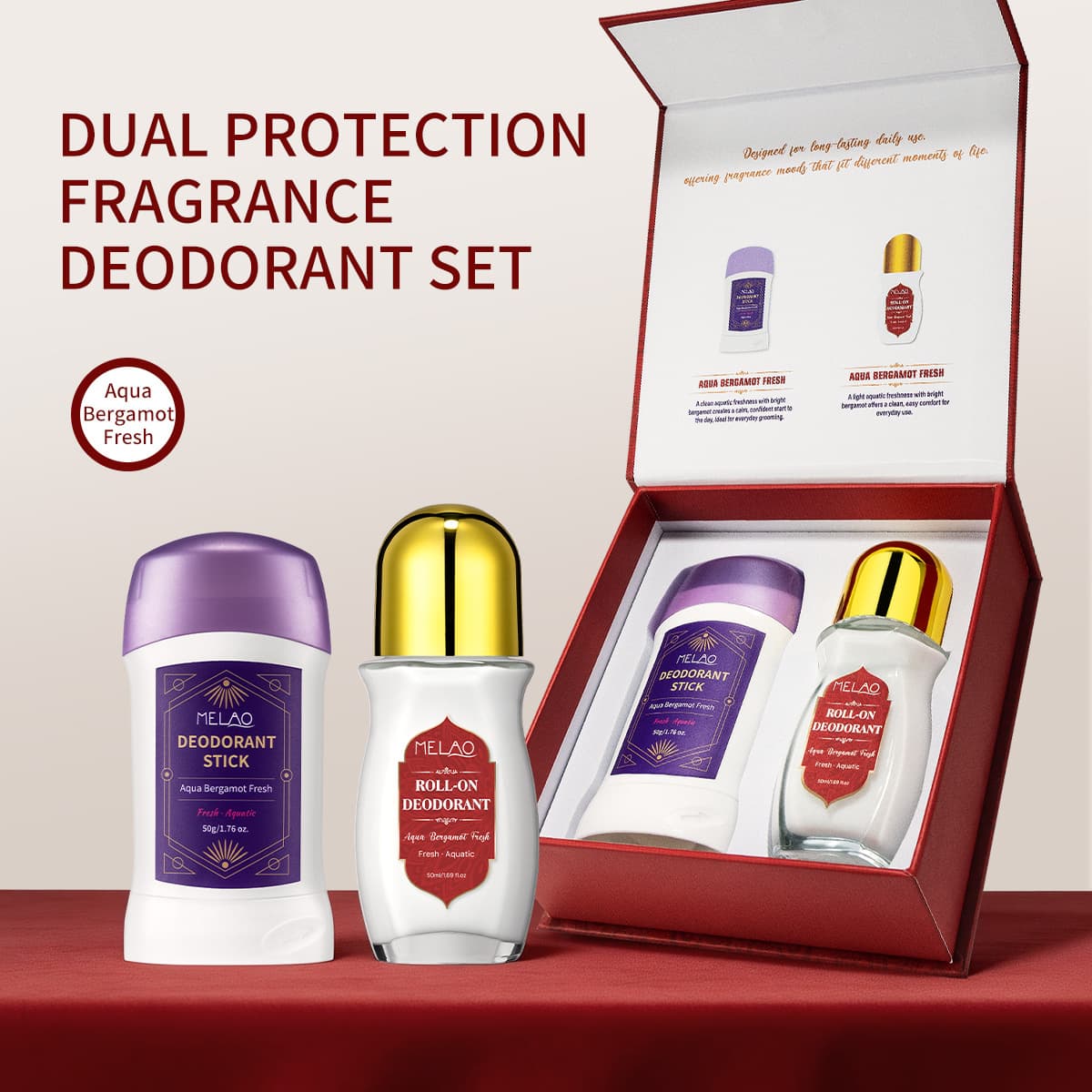 MELAO Cross-border Dual Protection Fragrance Deodorant Kit Mint Solid Anti-odor Antiperspirant Cream Long-lasting Fragrance Customized