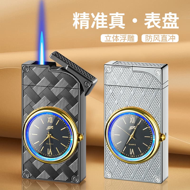 New Creative Clock Lighter Metal Direct-Flame Windproof Refillable Lighter Custom Advertising Logo