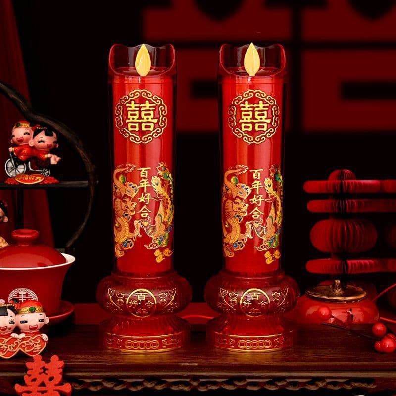 Wedding Candle, Simulated Electronic Happy Candle, Engagement Dragon and Phoenix Rechargeable Candle Light, Eco-Friendly Wedding Candle Decoration