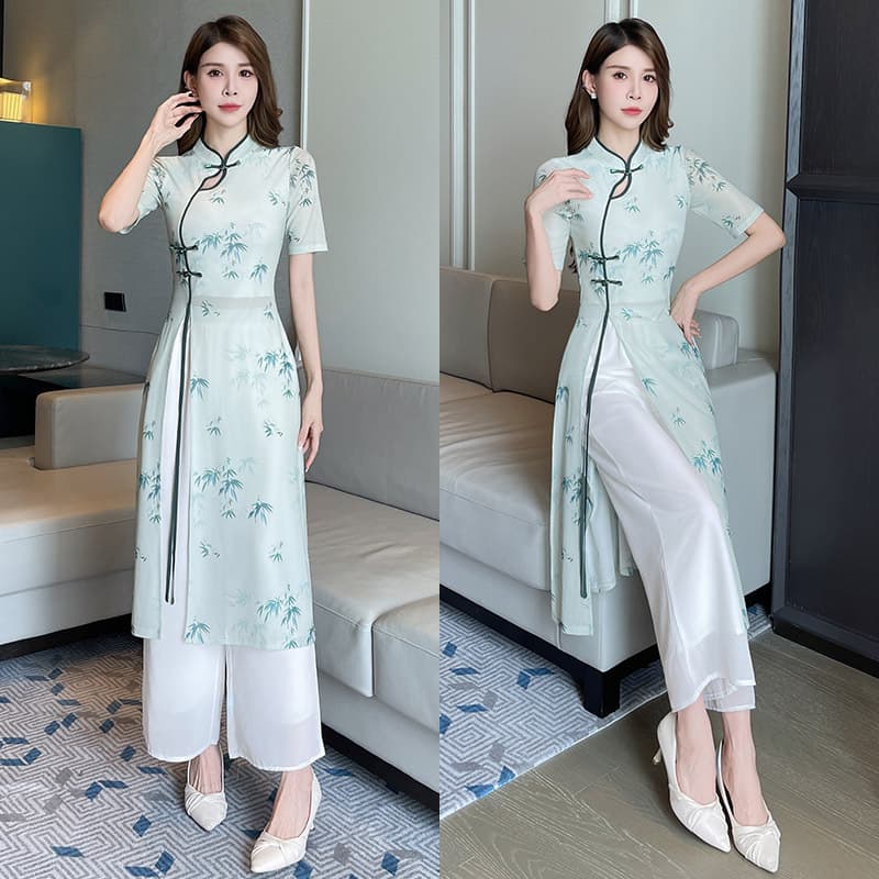 Improved cheongsam long dress beautician work uniform, foot bath and foot massage technician uniform set, new women's trousers 1517