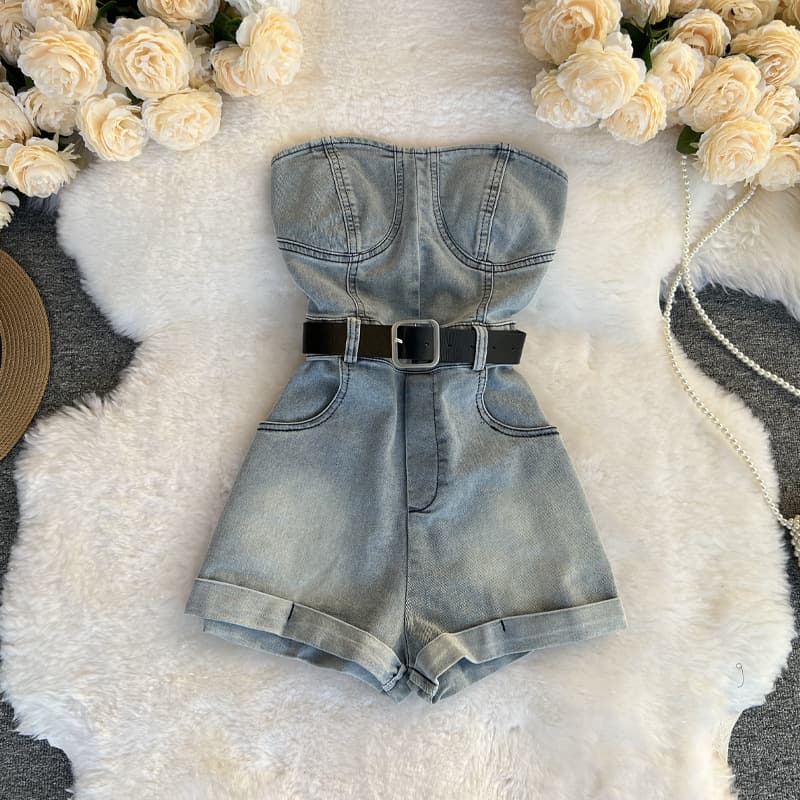 Strapless Overalls Jumpsuit Women's New High Waist Slimming Wide Leg Shorts Small Casual Jumpsuit Hot Girl Pants