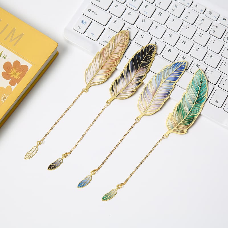 New Stylish Metal Feather Bookmark Vintage Literary Feather Bookmark Chinese Style Cultural Creative Souvenir Customizable
