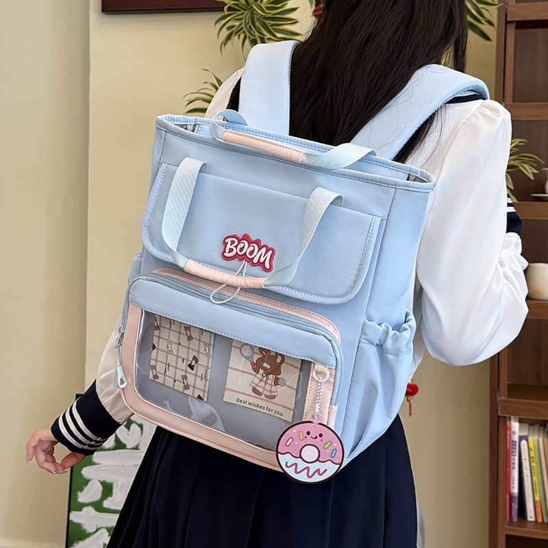 College style school bag for girls, junior high school students, cute contrasting color backpack, large capacity portable tote bag, multi-purpose crossbody bag