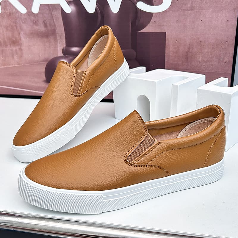 Grey Brown Slip-On Elastic Lazy Shoes Men's Flat Casual Board Shoes Work Studio Men's Comfortable Breathable Rubber Outsole