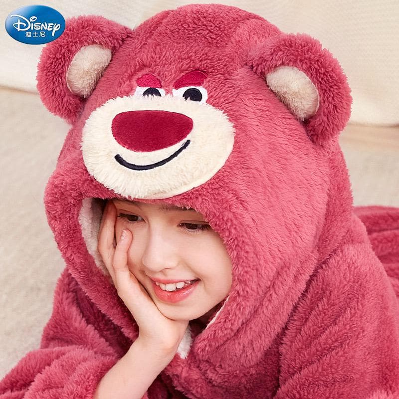 Girls' pajamas, children's pajamas, strawberry bear bathrobes, autumn and winter coral velvet flannel home clothes, thick velvet, winter