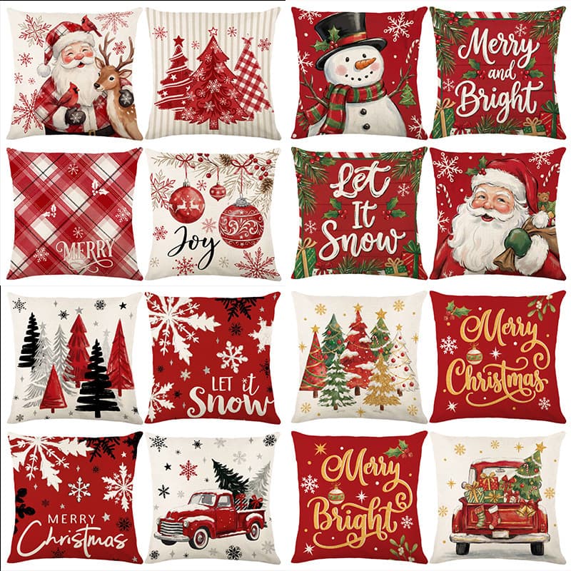 2026 New Christmas Pillow Cover Digital Print Cushion Cross-border Christmas Theme Sofa Pillow Wholesale