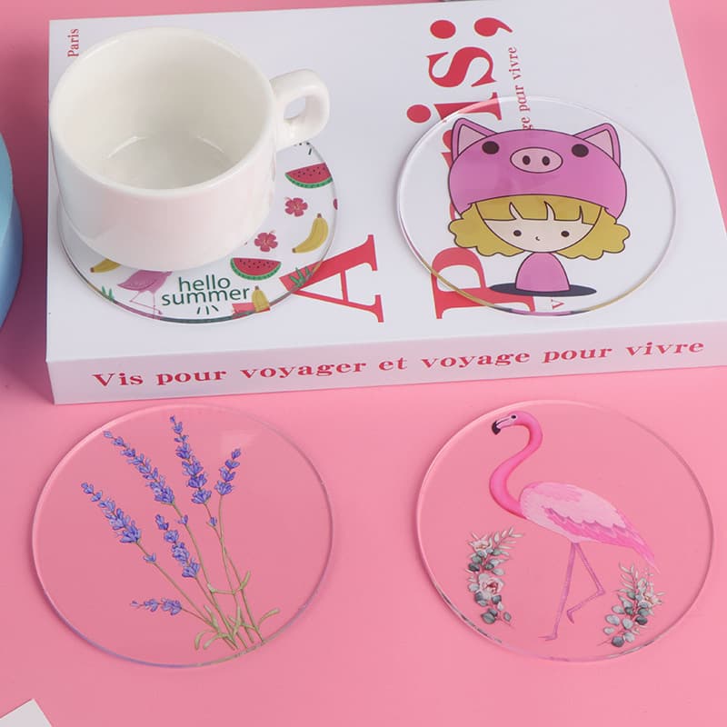 Transparent acrylic coasters cute cartoon animation coasters ins insulation coasters advertising creative gift coasters