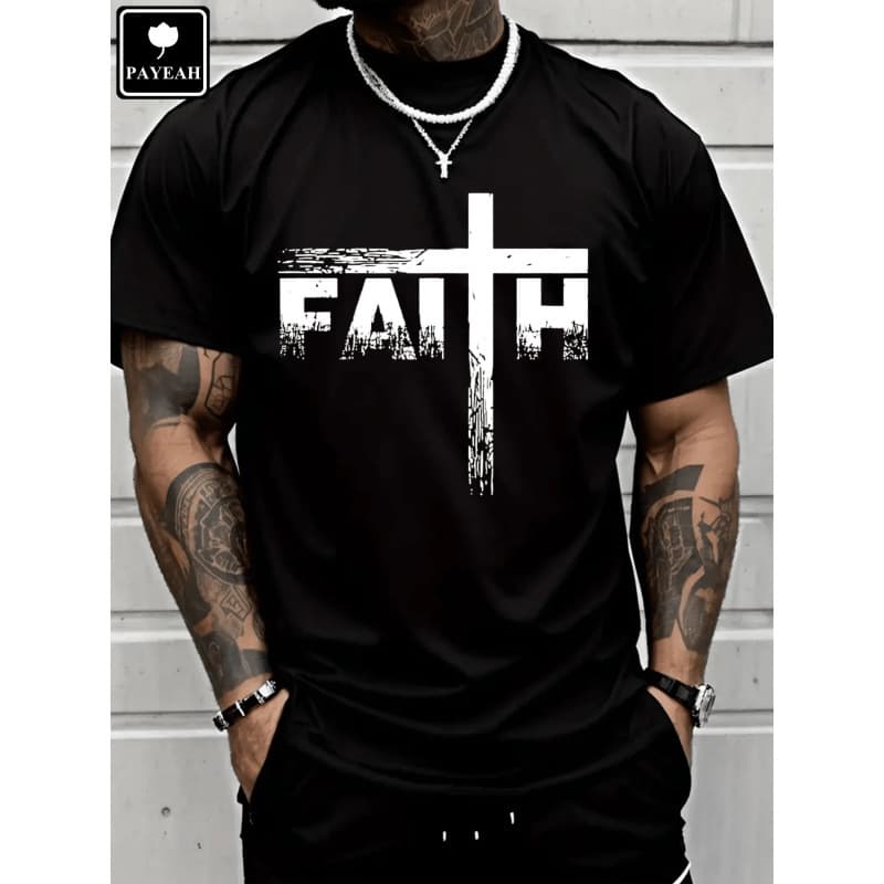 Cross-border exclusive pure cotton Christian Shirts-Faith & Cross Christian T-Shirt