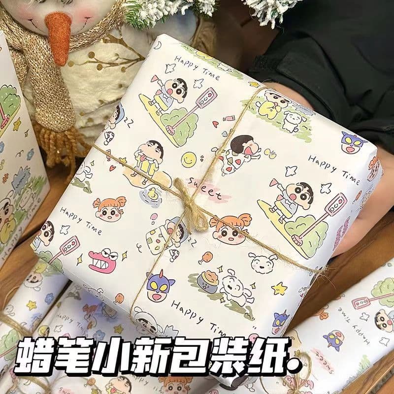 Xiaohongshu Same Style Cartoon Minimalist Gift Crayon Shin-chan Wrapping Paper, Cute High-value New Book Cover