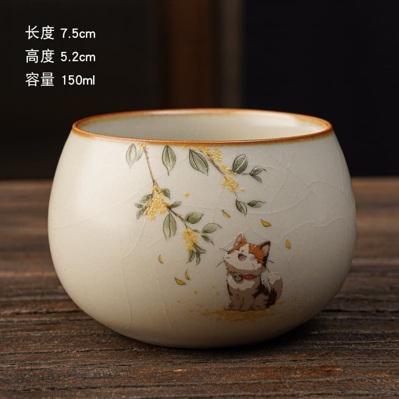 Ru Kiln Crackle Zen Meditation Tea Cup Master Cup Household Tea Tasting Cup Ding-style Tea Bowl Kung Fu Tea Cup Gift Box Set