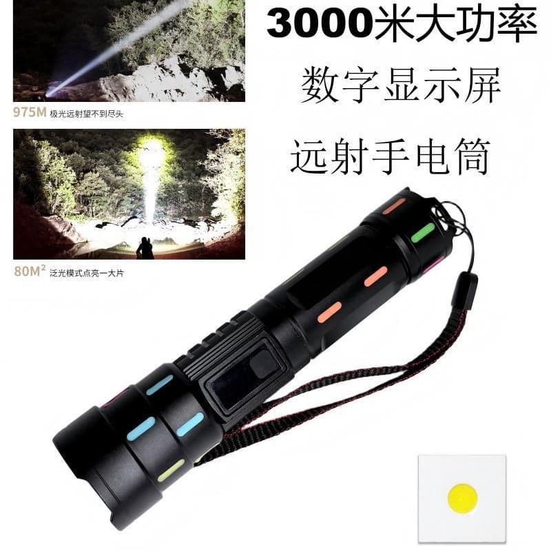 Cross-border White Laser Flashlight Multifunctional Fluorescent Outdoor Lighting Long Battery Life Zoom Focus Flashlight with Digital Display