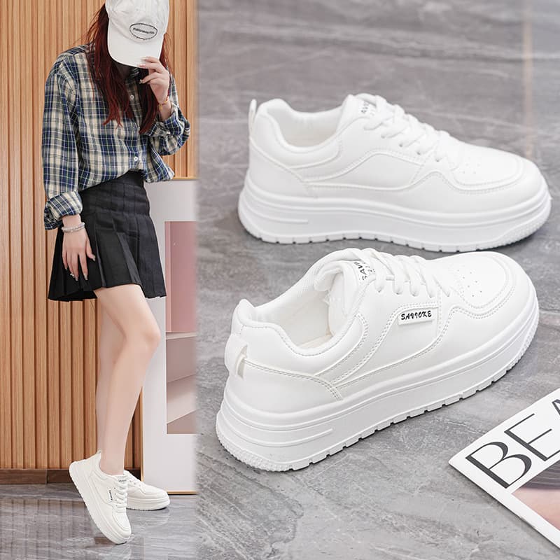 Pregnant women's leather-topped white shoes that feel like stepping on shit, women's spring and autumn 2026 new sneakers, breathable soft-soled casual sports shoes P832