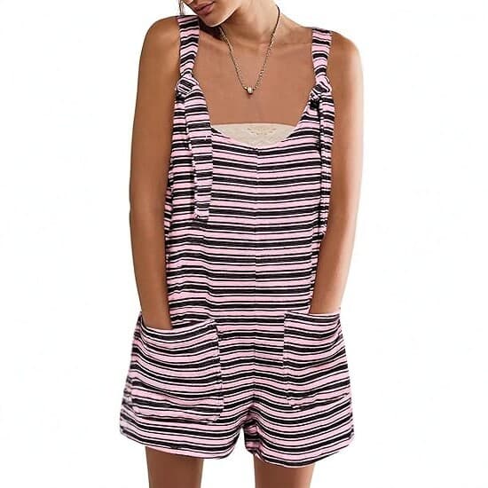Yousify Women's Summer Casual Sleeveless Romper Loose Striped