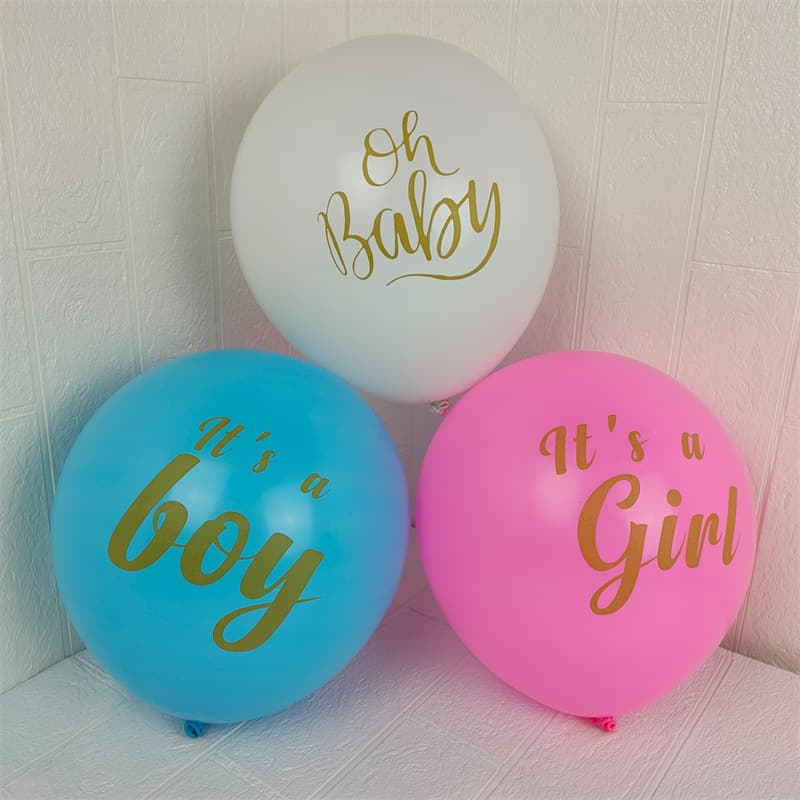 12-inch 2.8g Gender Reveal Balloon with Gold Foil Printing Heart Oh Baby Boy Girl Balloon