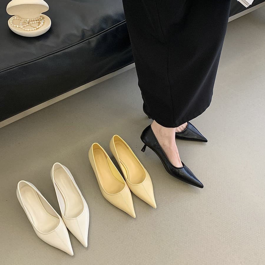 Minimalist Pointed Toe Shallow Mouth Kitten Heel Women's 2026 Spring Versatile Commute Thin Low Heel High Heel Versatile Shoes