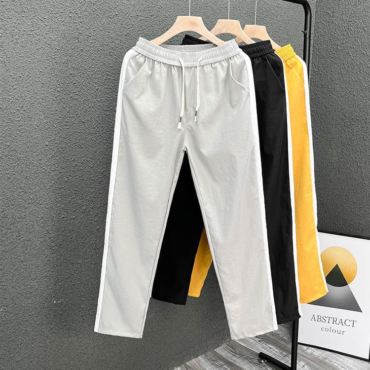 Casual Loose Straight-Leg Pants for Men 2024 Fashion Drawstring Trousers Versatile Ins Hong Kong Style Men's Pants